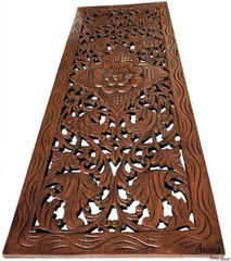 Floral Carved Wood Wall Panel. Teak Wood Wall Decor Hanging. Brown-Red Mahogany