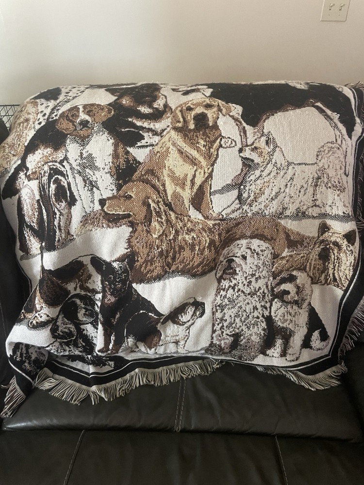 Vintage Goodwin Weavers Dog Breeds 100% Cotton Tapestry Fringe Throw Blanket