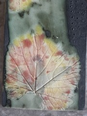 Vintage French Studio Pottery Leaf Wall Plaque 10” Signed Sophie Papazian