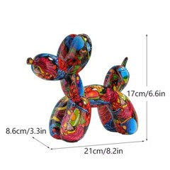 Graffiti Balloon Dog Statue, Modern Pop Art Sculpture, Multicolor Resin Home Dec