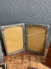 Vintage lot of 5 various silver and leather empty picture frames.