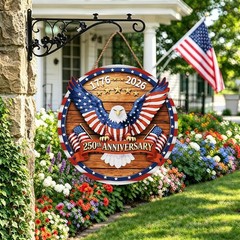USA 250Th Anniversary Decoration, Wooden 4Th of July Eagle Door Sign 1776-2026 F