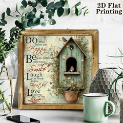 Vintage Blue Bird Nest Wooden Sign Rustic Farmhouse Decor for Bedroom Cafe Gift