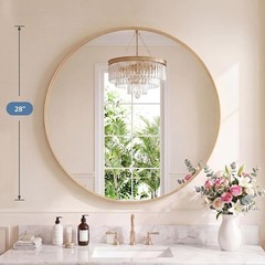 20/24/28/30″ Round Wall Mirror w/Metal Frame,Bathroom Wall Mounted Circle Mirror