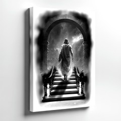 Wall Art Black White Ascending Figure Staircase Archway Spiritual Canvas Print