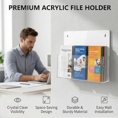 JUESHA 2 Pack Clear Acrylic File Holder Wall Mount Self 13 x 9.5 in White