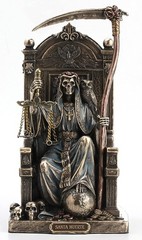 8 5″ Santa Muerte Goddess of Death on Throne w Scythe Scale Bronze Color Statue