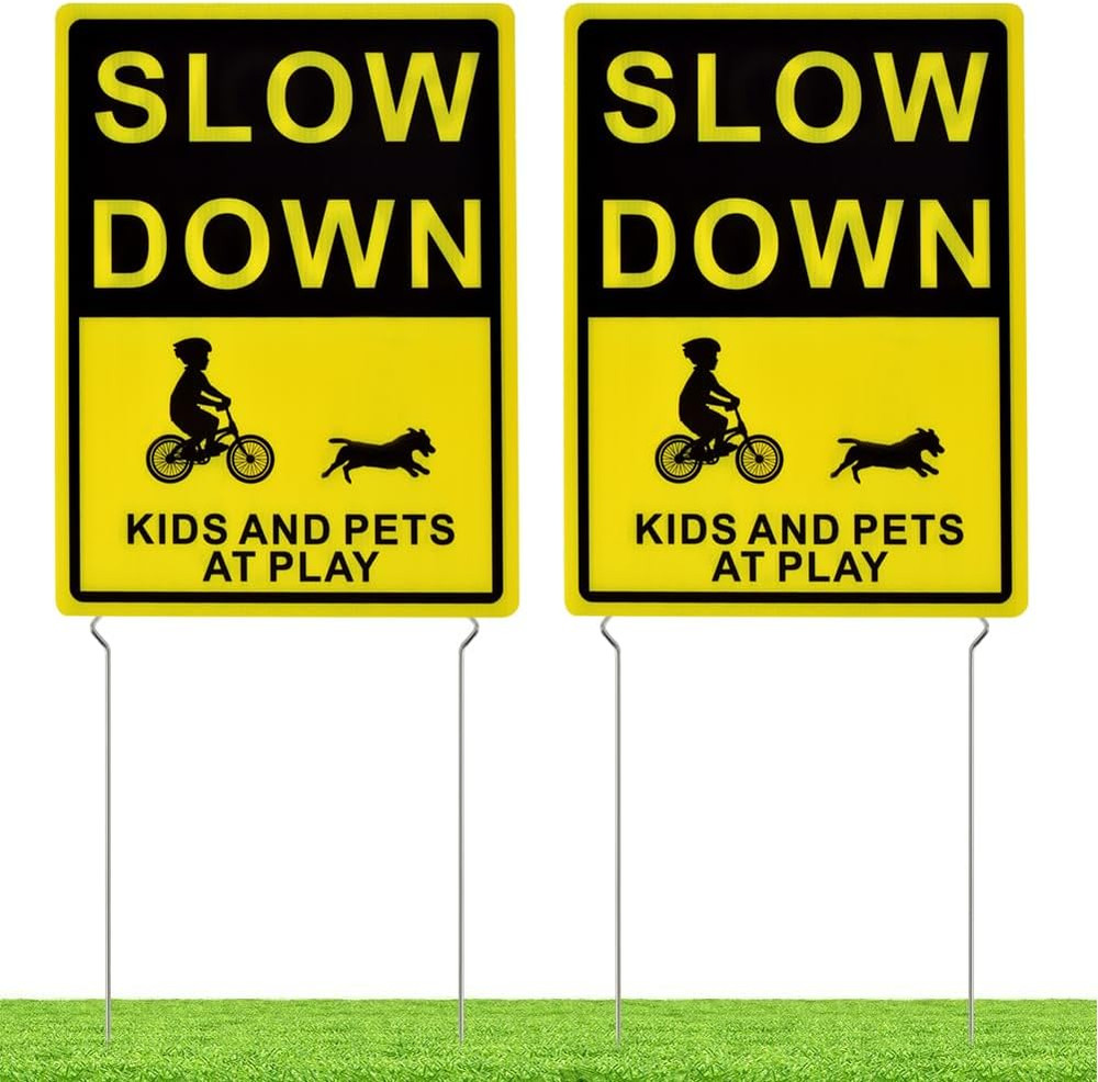 2 Pack Kids & Pets at Play Yard Signs 16×12 Metal Stakes Safety Double Sided