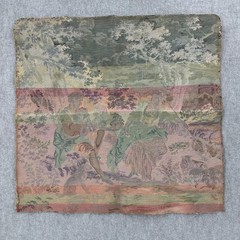 Vintage French Country Tapestry Fabric Panel Pastoral Scene Figures Sheep Birds