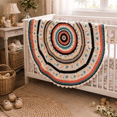 Handmade Crochet Round Area Rug Boho Mandala Circles Acrylic 52″