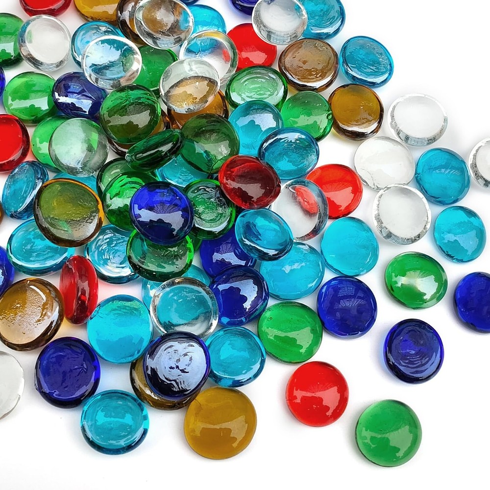 1LB Flat Glass Pebbles for Vase, 100 Pcs Glass Gem Stones for Aquarium, Decor…