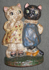 Antique Iron Cat Couple / Twins Painted Doorstop Multicolor 7.5”