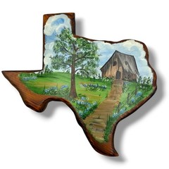 Texas Wall Art Bluebonnets Hand Painted Shaped Wood Plaque Barn Hanging