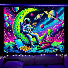 Blacklight Tapestry Wall Tapestry 78.74×59.05inch UV Neon Astronaut & Space Moti