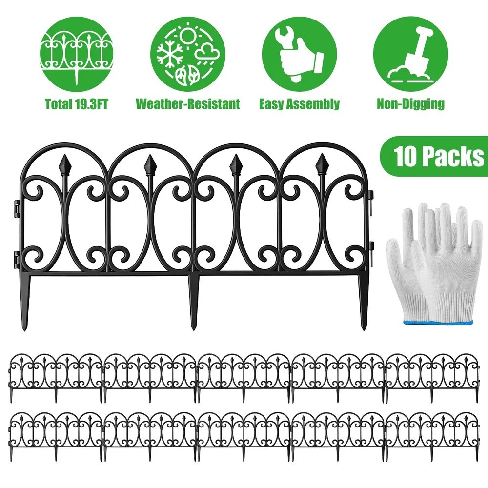 10 Packs Garden Decorative Lawn Edging Border PP Garden Fence Panels Easy