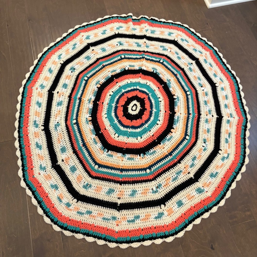 Handmade Crochet Round Area Rug Boho Mandala Circles Acrylic 52″