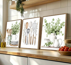 Sage Green Farmhouse Canvas Art Set for Kitchen & Dining Room Decor
