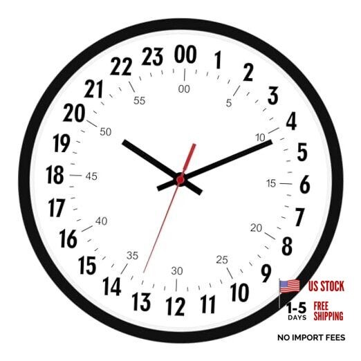 24 Hour Wall Clock Battery Operated Round Analog Wall Clock Military Time