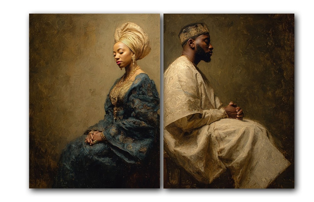 Yoruba Couple Art Print, Nigerian Cultural Heritage, 2 Set Posters, UNFRAMED