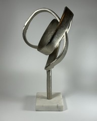 Modern Aluminum Silver Entwined Abstract Sculpture on Marble Base by Antarte