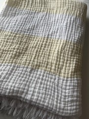 Lands End 100% Cotton Coastal Yellow White Stripe Tassel Gauze Throw