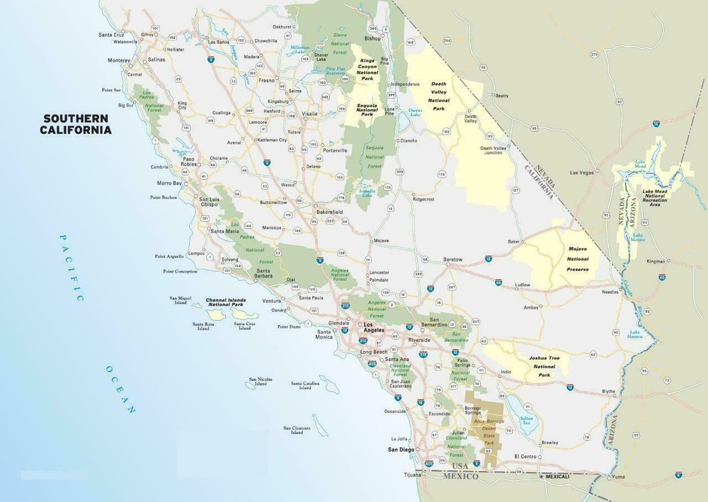 SOUTHERN CALIFORNIA ROAD MAP POSTER PICTURE PHOTO PRINT los angeles pacific 4564