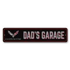 Corvette Dad’s Garage Sign Personalized Aluminum Chevrolet Man Cave Wall Decor