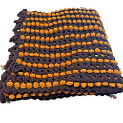 Handcrafted Crochet Black Gold Afghan Blanket 81 x 54