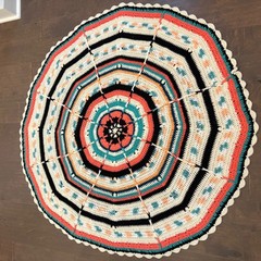 Handmade Crochet Round Area Rug Boho Mandala Circles Acrylic 52″