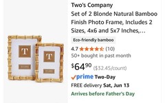 Two’s Company Set of 2 Real Bamboo Photo Frames 4×6 and 5×7 Inches New