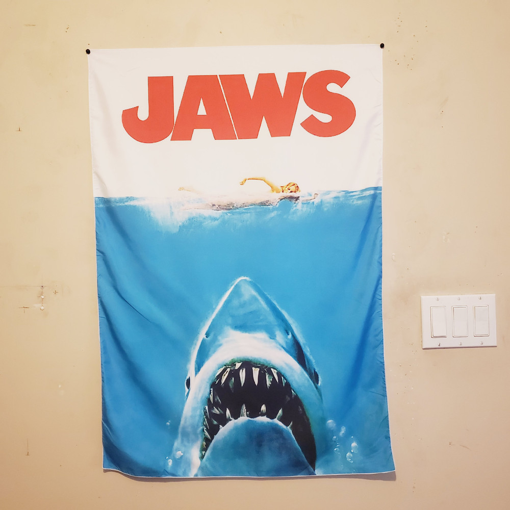 JAWS – 2×3 foot tapestry – movie banner wall flag fabric poster – shark!