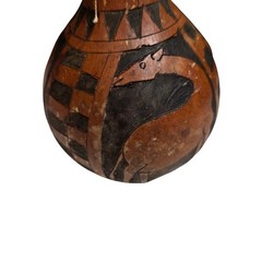 Unique Hand Carved Gourd Art Decorative Vessel African Tribal Animal Motif