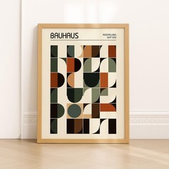 Terracotta Bauhaus Geometric Art Print, Mid Century Wall Decor Poster