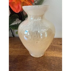 Vintage Cream Art Glass Vase Handmade Swirl Pattern Elegant Home Decor