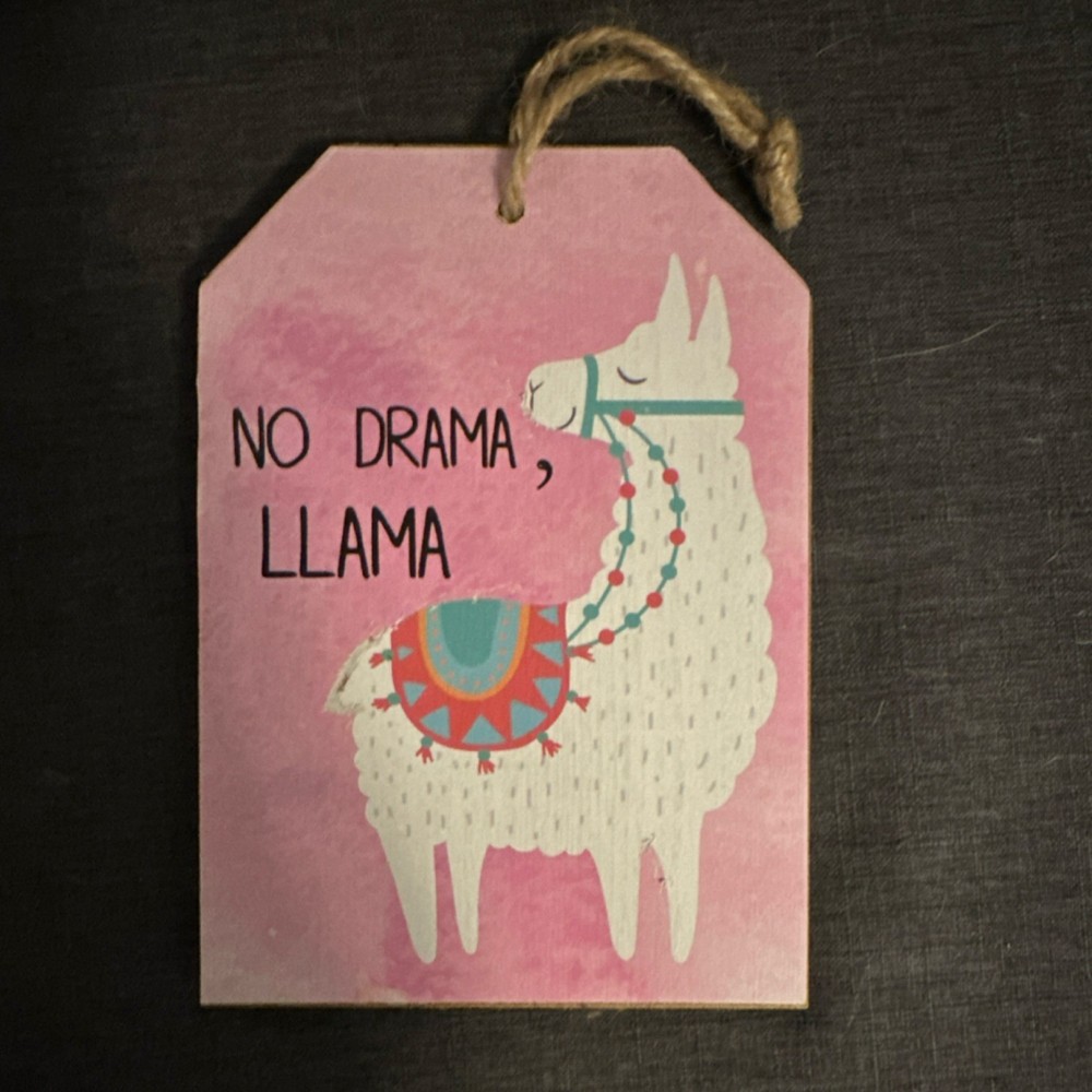 Momentum Brands No Drama Llama Wood Sign Pink Animal Print Ready To Hang