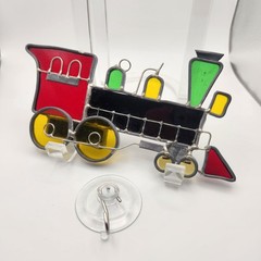 VTG 6.5″ Colorful Train Locomotive Suncatcher Stained Glass Window Hang w Cup 🚂