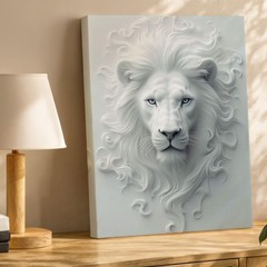 White Lion 3D Effect Canvas Wall Art Animal Print Modern Home Decor Design