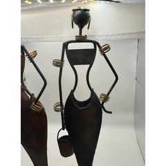 African Tribal Figures Metal Wood Set 3 Women Decor Accent Art