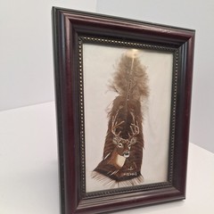 Original D. Echols Hand Painted Turkey Feather Art, Signed in 9″x7″ frame