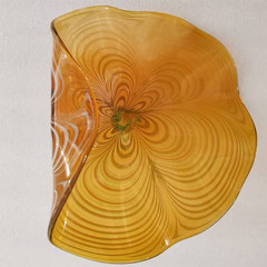 1PC Hand Blown Glass Amber Flower Art Platter Plate for Home Wall Decor-D10″