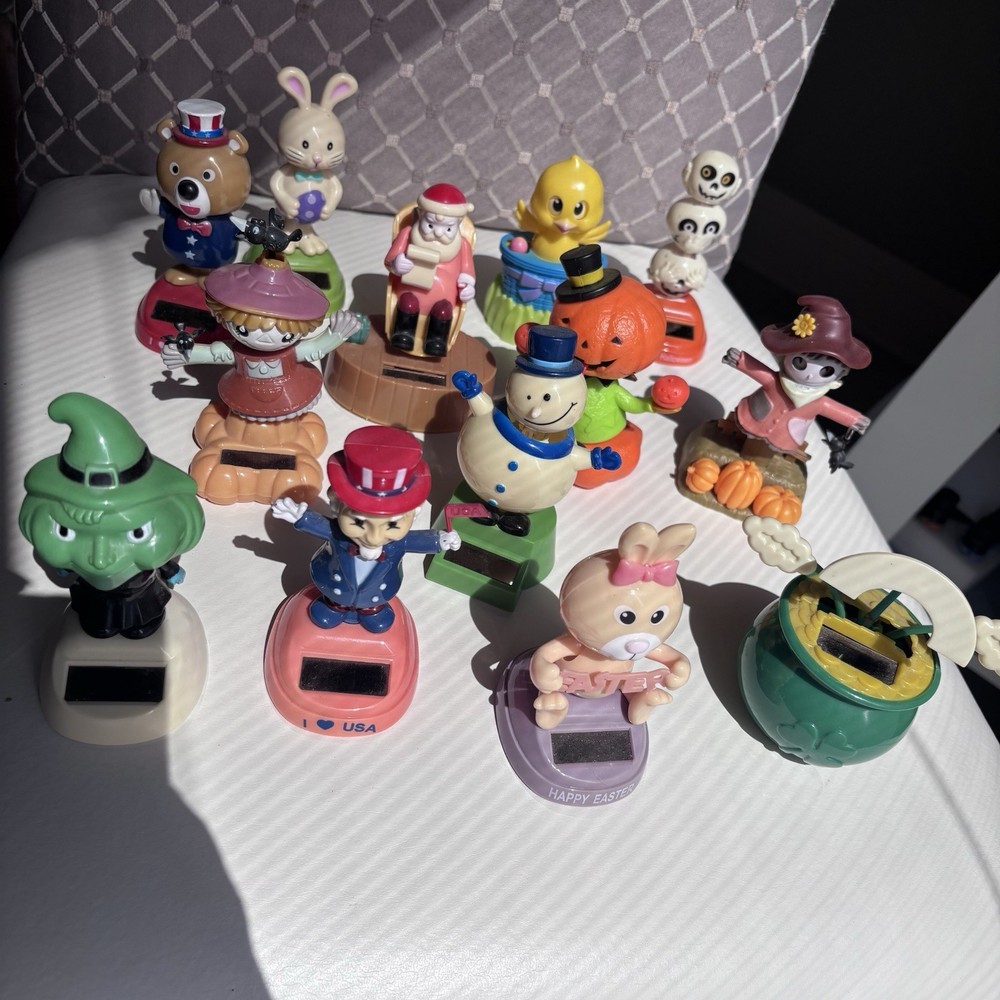 Lot Of 13 Solar Powered Dancing Figures Halloween Patriotic Christmas & More