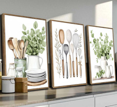 Sage Green Farmhouse Canvas Art Set for Kitchen & Dining Room Decor