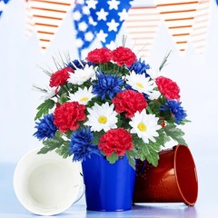 Patriotic 17.3″ Artificial Flower Bouquet for Memorial Day & 4th of July Decor