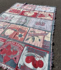 Goodwin Weavers Tapestry Throw Blanket Fruit Label 48×56 USA 100% Cotton Fringe