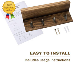 Rustic Key Holder for Wall, Farmhouse Wall Shelf with 4 Hooks, Wall Mounted Key