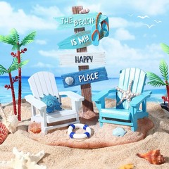 Wonderjune Beach House Decor Coastal Chair 7 x 7 x 3 inches, Blue and White