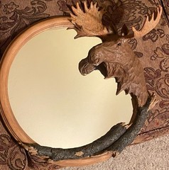 Rustic Cabin Round Moose Mirror