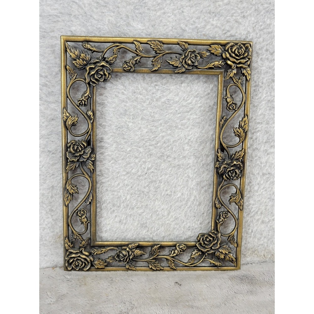 Vintage Style Ornate Rose Floral Metal Picture Frame Gold Bronze Filigree 5×7