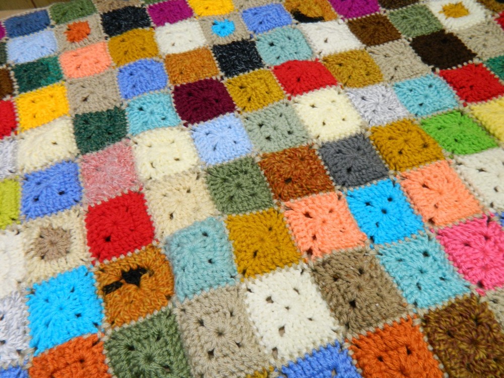 Handmade Crochet Patchwork Solid Granny, Multi, 44″ x 32″ New, Unused