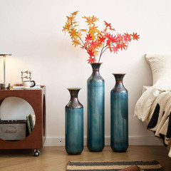 21 In. 25 In. 29 In. Blue Metal Cylinder Floor Vases Elegant Floral Display for